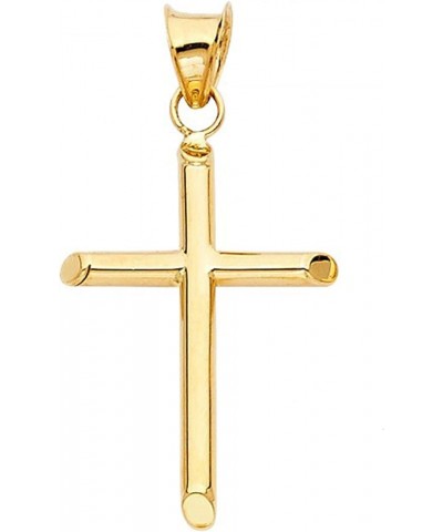 14K Yellow Gold Box Chain Cross Pendant Necklace - Real Yellow Gold Religious Charm Pendant Necklace - Ideal Gift for Men and...