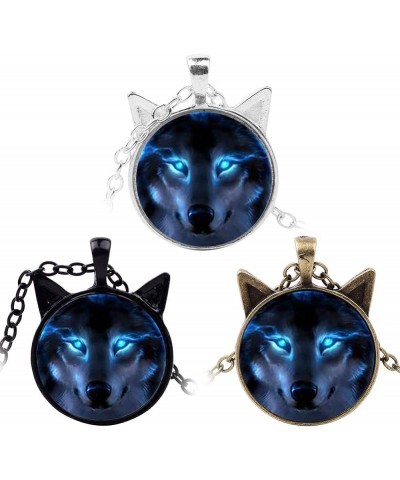 Necklace for Women,Unisex Jewelry Retro Wolf Head Pendant Cabochon Long Chain Sweater Necklace - Bronze Black 1size $4.63 Nec...