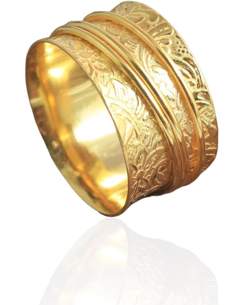 Meditation Spinner Band Ring Leaf Pattern Base Ring for Women Yellow Gold Plated 6.5 $25.19 Rings