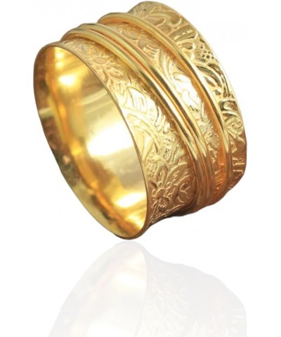 Meditation Spinner Band Ring Leaf Pattern Base Ring for Women Yellow Gold Plated 6.5 $25.19 Rings