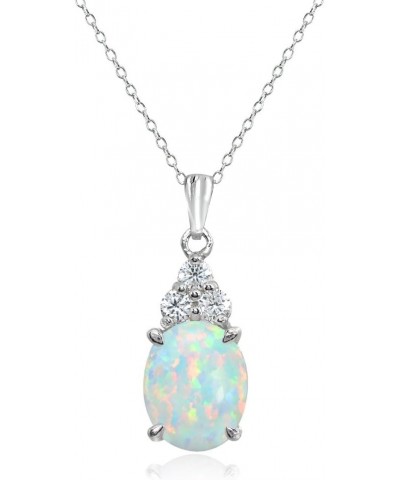 Opal Necklace for Women Sterling Silver Synthetic White Gemstone & White Sapphire Oval Pendant for Women Girls $14.27 Necklaces