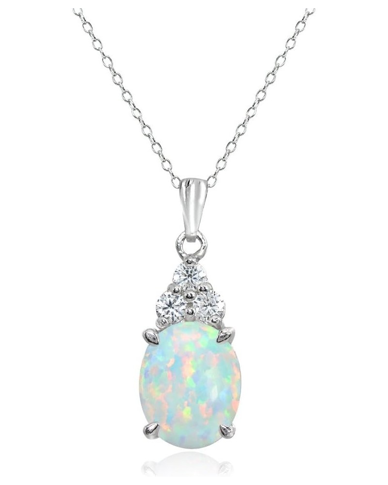 Opal Necklace for Women Sterling Silver Synthetic White Gemstone & White Sapphire Oval Pendant for Women Girls $14.27 Necklaces