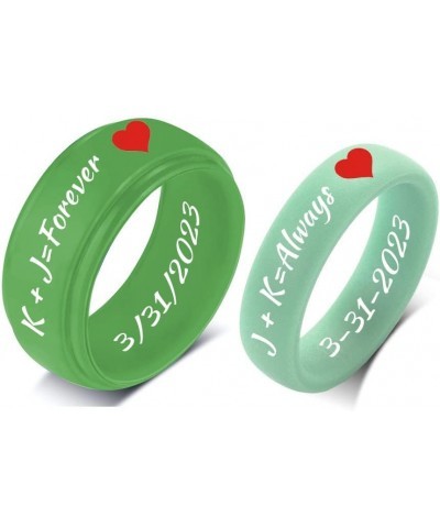 SHNIAN 8MM+6MM Personalized Rubber Matching Silicone Rings Step Edge & Dome with Red Heart Comfortable Engagement Gift His & ...