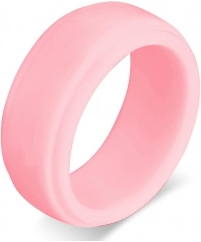 SHNIAN 8MM+6MM Personalized Rubber Matching Silicone Rings Step Edge & Dome with Red Heart Comfortable Engagement Gift His & ...