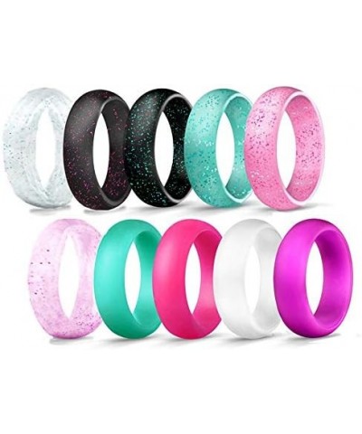 SHNIAN 8MM+6MM Personalized Rubber Matching Silicone Rings Step Edge & Dome with Red Heart Comfortable Engagement Gift His & ...