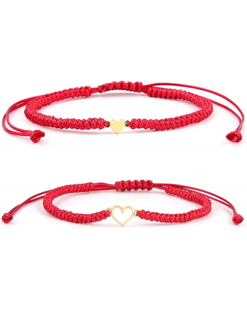 2Pcs Love Heart Braided String Bracelets Cute Sweet Hollow Heart Matching Adjustable Bracelet Pink Black Red String Mother's ...