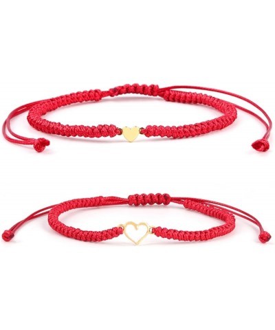 2Pcs Love Heart Braided String Bracelets Cute Sweet Hollow Heart Matching Adjustable Bracelet Pink Black Red String Mother's ...