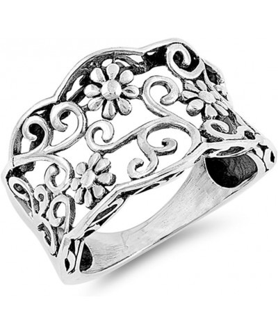 Oxidized Vintage Flower Filigree Garden Ring 925 Sterling Silver Band Sizes 5-10 $12.45 Rings