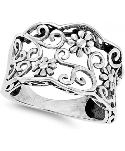 Oxidized Vintage Flower Filigree Garden Ring 925 Sterling Silver Band Sizes 5-10 $12.45 Rings