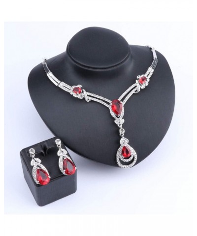 Women's CZ Crystal Zircon Teardrop Necklace Earrings Prom Bridal Wedding Accessories Jewelry Set And Boxes Silver Red $9.19 J...