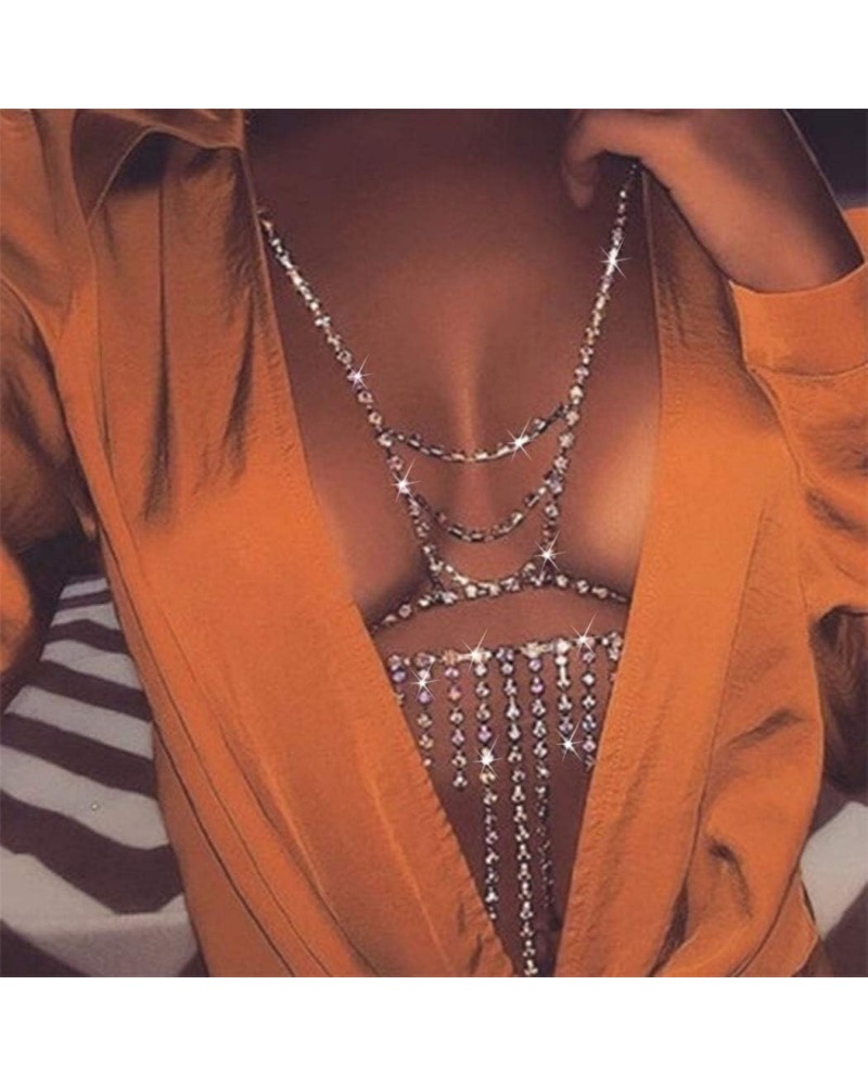 Rhinestone Body Chain Silver Bra Chest Chain Crystal Harness Body Acessories for Women and Girls $7.64 Body Jewelry