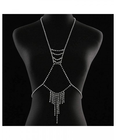 Rhinestone Body Chain Silver Bra Chest Chain Crystal Harness Body Acessories for Women and Girls $7.64 Body Jewelry