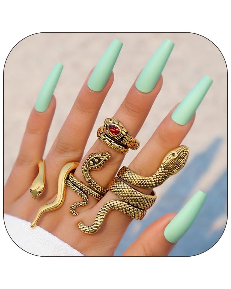 4Pcs Snake Rings for Teen Girls Adjustable Vintage Reptile Serpent Stackable Rings for Women Men Silver Gold Punk Goth Knuckl...