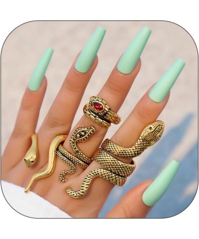 4Pcs Snake Rings for Teen Girls Adjustable Vintage Reptile Serpent Stackable Rings for Women Men Silver Gold Punk Goth Knuckl...