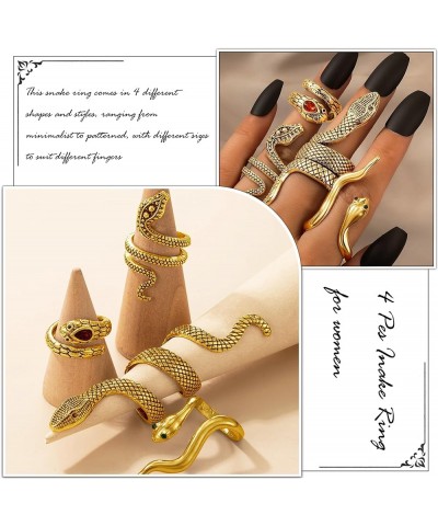 4Pcs Snake Rings for Teen Girls Adjustable Vintage Reptile Serpent Stackable Rings for Women Men Silver Gold Punk Goth Knuckl...