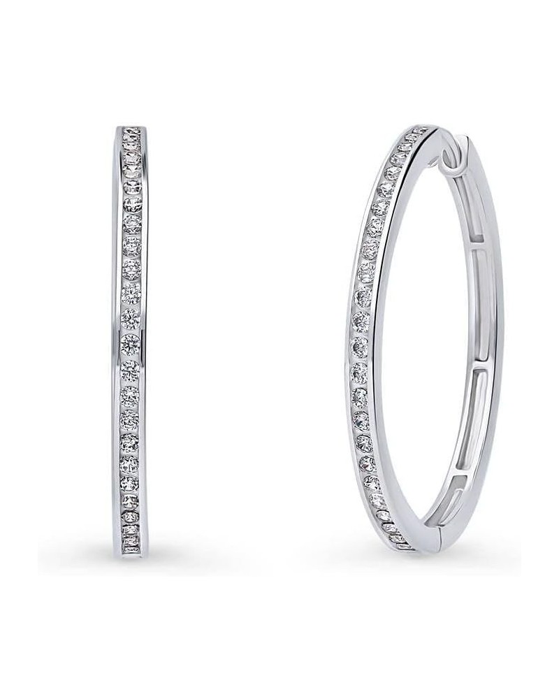 Sterling Silver Bar Cubic Zirconia CZ Fashion Hoop Earrings for Women, Rhodium Plated Sizes 0.8", 1", 1.25 1.25 inch $23.64 E...