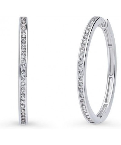 Sterling Silver Bar Cubic Zirconia CZ Fashion Hoop Earrings for Women, Rhodium Plated Sizes 0.8", 1", 1.25 1.25 inch $23.64 E...