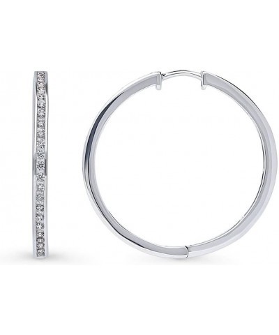 Sterling Silver Bar Cubic Zirconia CZ Fashion Hoop Earrings for Women, Rhodium Plated Sizes 0.8", 1", 1.25 1.25 inch $23.64 E...