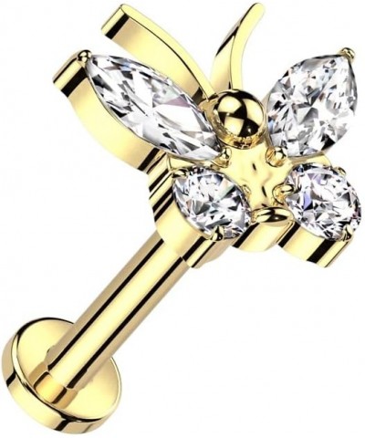 Dynamique Implant Grade Titanium Internally Threaded Labret With CZ Butterfly Top (Sold Per Piece) Gold/Clear $13.92 Body Jew...