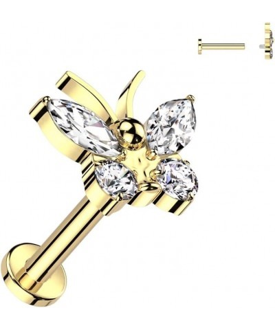 Dynamique Implant Grade Titanium Internally Threaded Labret With CZ Butterfly Top (Sold Per Piece) Gold/Clear $13.92 Body Jew...