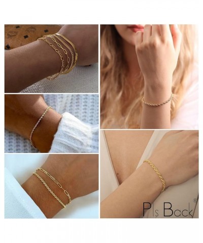 Gold Link Bracelets Sets for Women Girls, 14K Gold Plated Dainty Classic Adjustable Paperclip Layered Bracelets, Fashion Simp...