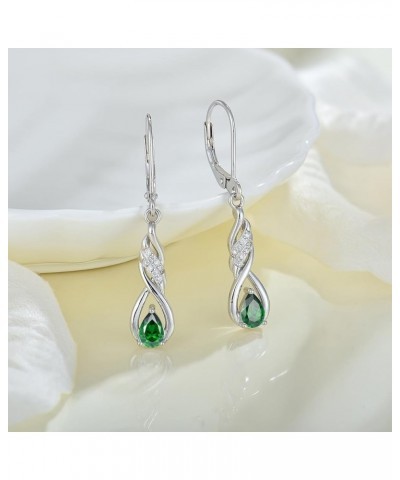 Women 925 Sterling Silver Birthstone Infinity Leverback Drop Dangle Earrings with 4 * 6mm 5A Cubic Zirconia Jewelry Gift for ...