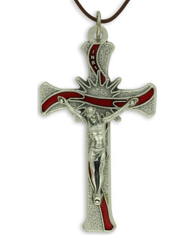 Contemporary Sunburst Crucifix Pendant with Red Enamel - 3 1/8 $12.91 Pendants