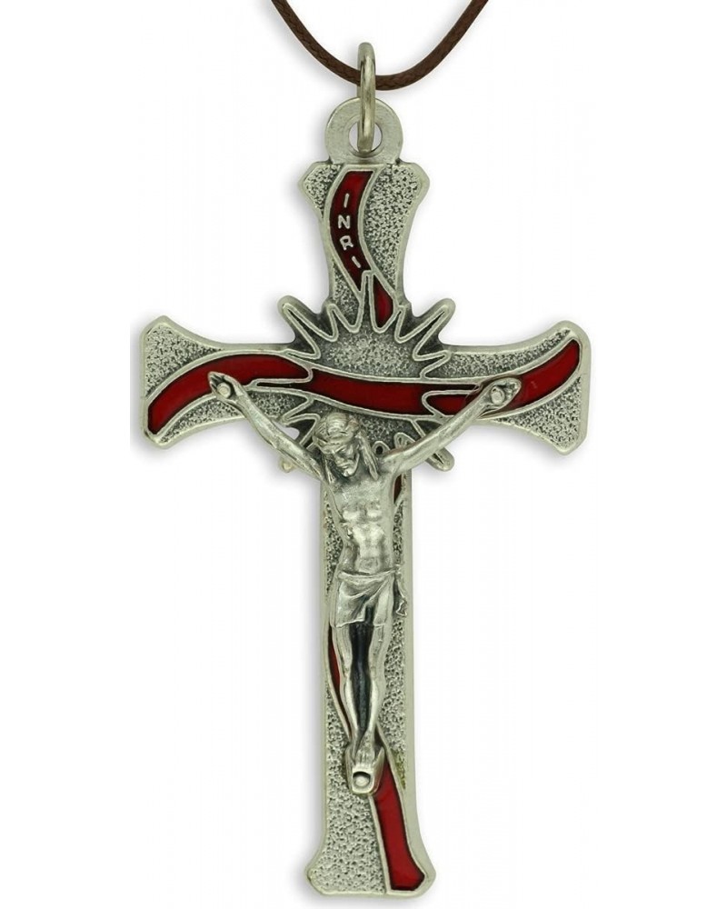 Contemporary Sunburst Crucifix Pendant with Red Enamel - 3 1/8 $12.91 Pendants