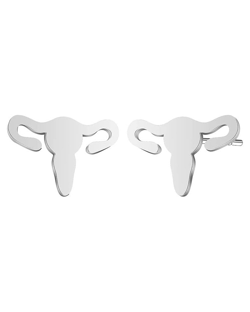 Mini Uterus Earrings Simple Stainless Steel Human Uterus Ear Studs Anatomic Stud Earrings for Women Girls silver $8.54 Earrings