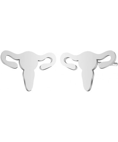 Mini Uterus Earrings Simple Stainless Steel Human Uterus Ear Studs Anatomic Stud Earrings for Women Girls silver $8.54 Earrings