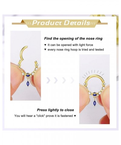 4Pcs Septum Rings 16G Dangle Nose Rings with CZ Star Blue Planet Teardrop Clicker Rings Surgical Steel Daith Helix Earrings C...