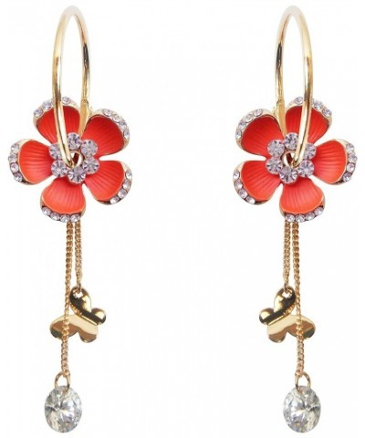 18k Gold Plated Enamel Flower Crystal Chain Clear Zircon Hoop Earrings(dia. 2.5cm) Orange $10.19 Earrings