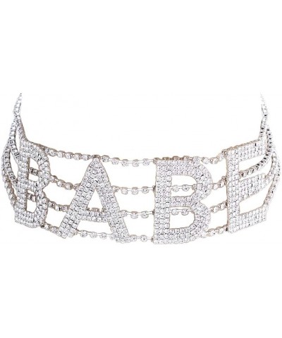 Crystal Rhinestone Babe Statement Choker Necklace Silver $17.84 Necklaces