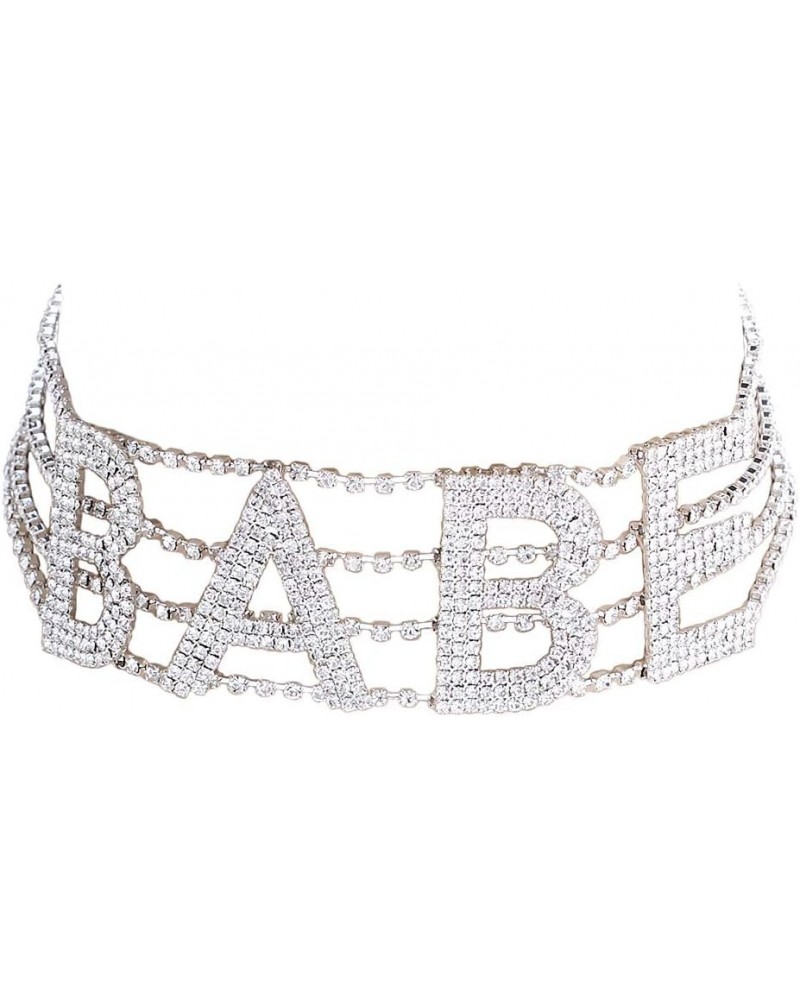 Crystal Rhinestone Babe Statement Choker Necklace Silver $17.84 Necklaces