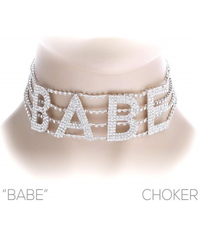 Crystal Rhinestone Babe Statement Choker Necklace Silver $17.84 Necklaces