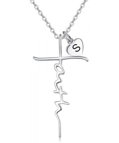 Faith Necklace for Women 925 Sterling Silver Cross Pendant Necklace Birthstone Initial Necklace Christian Religious Jewelry G...