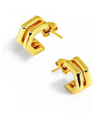 18K Gold Plated Sterling Silver Double Hexagon Chubby Huggie Earrings | Mini Hoops For Women $31.34 Earrings