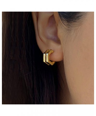 18K Gold Plated Sterling Silver Double Hexagon Chubby Huggie Earrings | Mini Hoops For Women $31.34 Earrings