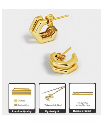 18K Gold Plated Sterling Silver Double Hexagon Chubby Huggie Earrings | Mini Hoops For Women $31.34 Earrings