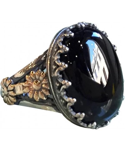 Fashion Elegant Black Stone Jewelry Relief Sculpture Ring Jewelry Engaged Ring for Women Plus Size Rings for Women Size 10 (B...