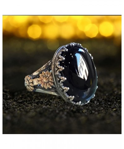 Fashion Elegant Black Stone Jewelry Relief Sculpture Ring Jewelry Engaged Ring for Women Plus Size Rings for Women Size 10 (B...