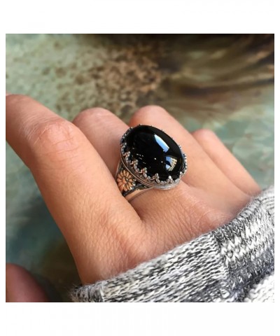 Fashion Elegant Black Stone Jewelry Relief Sculpture Ring Jewelry Engaged Ring for Women Plus Size Rings for Women Size 10 (B...