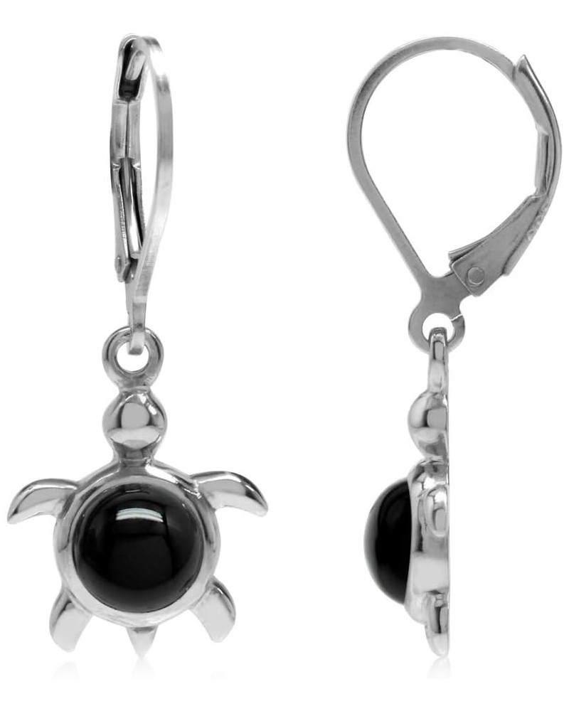 Natural Black Onyx 925 Sterling Silver Turtle Leverback Dangle Earrings $12.38 Earrings