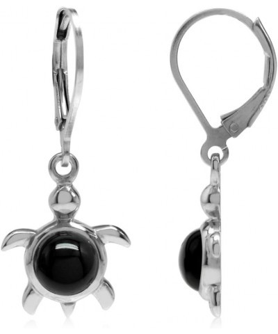 Natural Black Onyx 925 Sterling Silver Turtle Leverback Dangle Earrings $12.38 Earrings