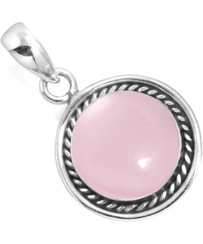 925 Sterling Silver Handmade Pendant for Women 12 MM Round Gemstone Fashion Jewelry for Gift (99517_P) Rose Quartz $20.15 Pen...