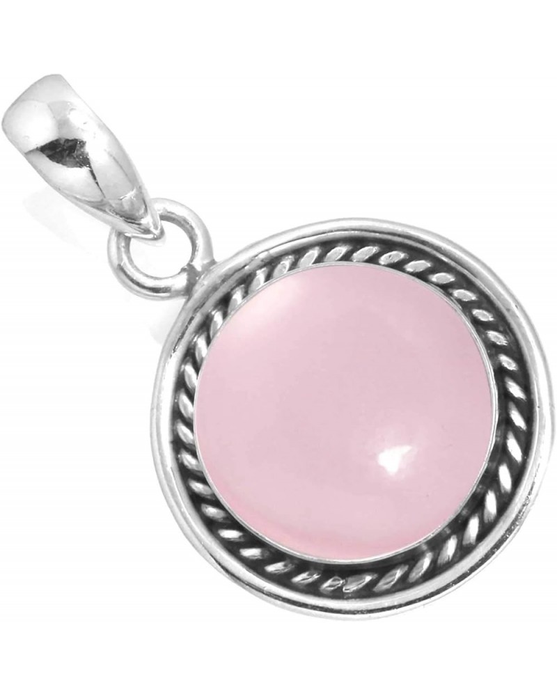 925 Sterling Silver Handmade Pendant for Women 12 MM Round Gemstone Fashion Jewelry for Gift (99517_P) Rose Quartz $20.15 Pen...