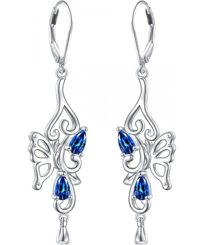 Teardrop Filigree Dangle Drop Leverback Earrings Sterling Silver Jewelry Gifts for Women Blue Butterfly $17.97 Earrings