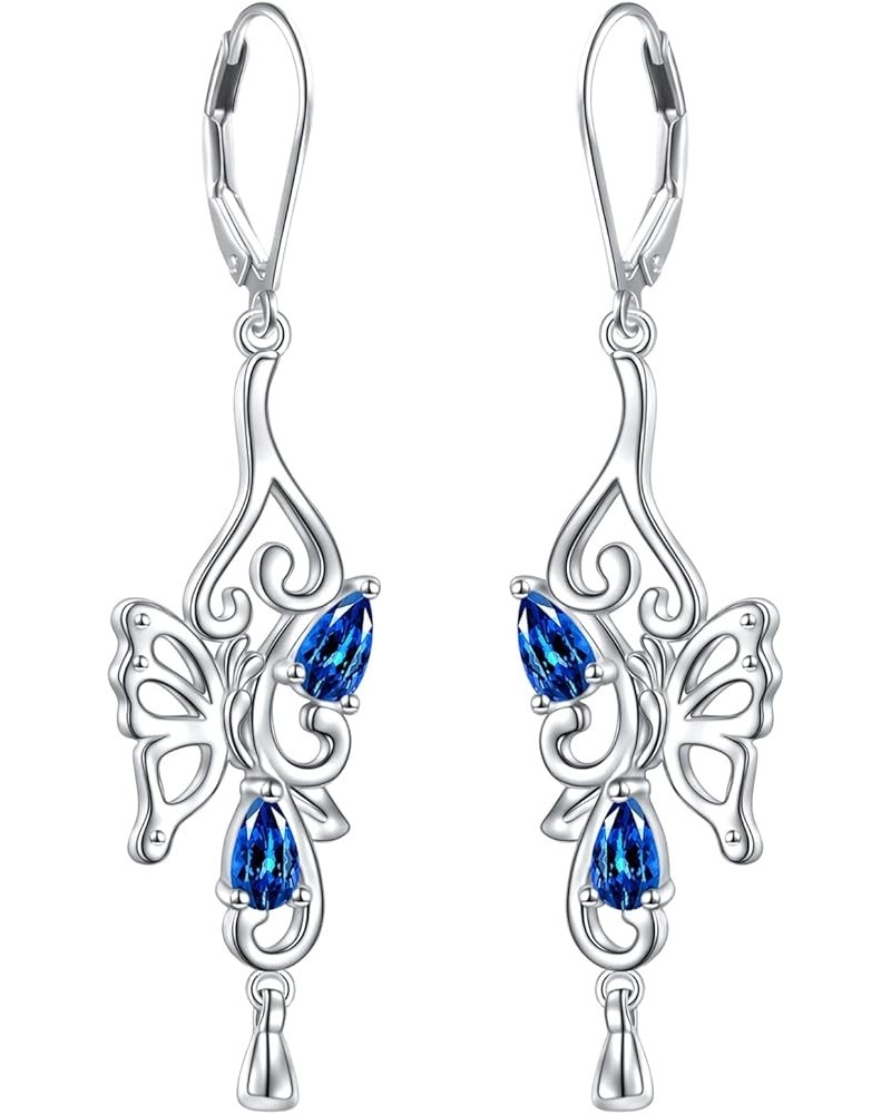 Teardrop Filigree Dangle Drop Leverback Earrings Sterling Silver Jewelry Gifts for Women Blue Butterfly $17.97 Earrings