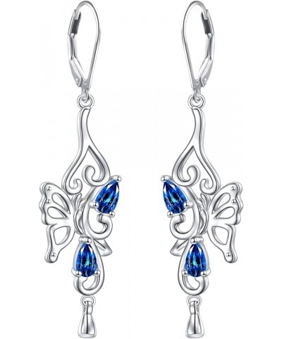 Teardrop Filigree Dangle Drop Leverback Earrings Sterling Silver Jewelry Gifts for Women Blue Butterfly $17.97 Earrings