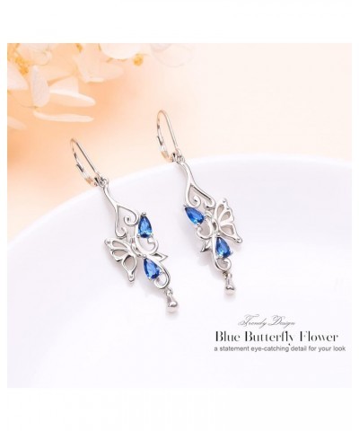 Teardrop Filigree Dangle Drop Leverback Earrings Sterling Silver Jewelry Gifts for Women Blue Butterfly $17.97 Earrings